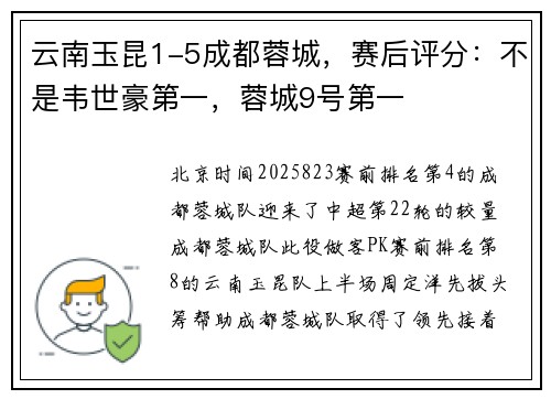 云南玉昆1-5成都蓉城，赛后评分：不是韦世豪第一，蓉城9号第一